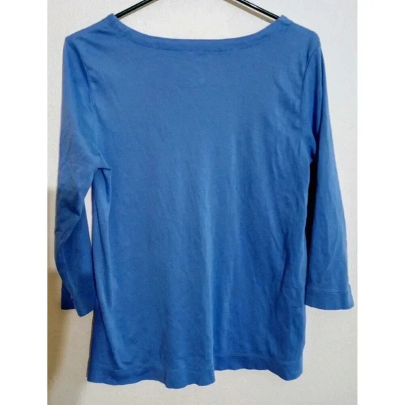 J Jill Perfect Pima 3/4 Sleeve V-Neck Tee Seamed 100% Pima Cotton Blue Sz Medium - Picture 2 of 5